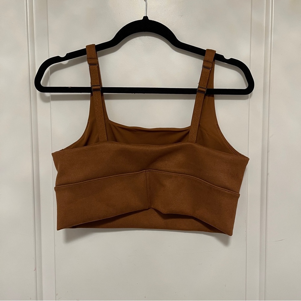 Spanx Faux Suede Crop Top Caramel Brown‎ Longline Square Neck Size Large - Picture 14 of 14